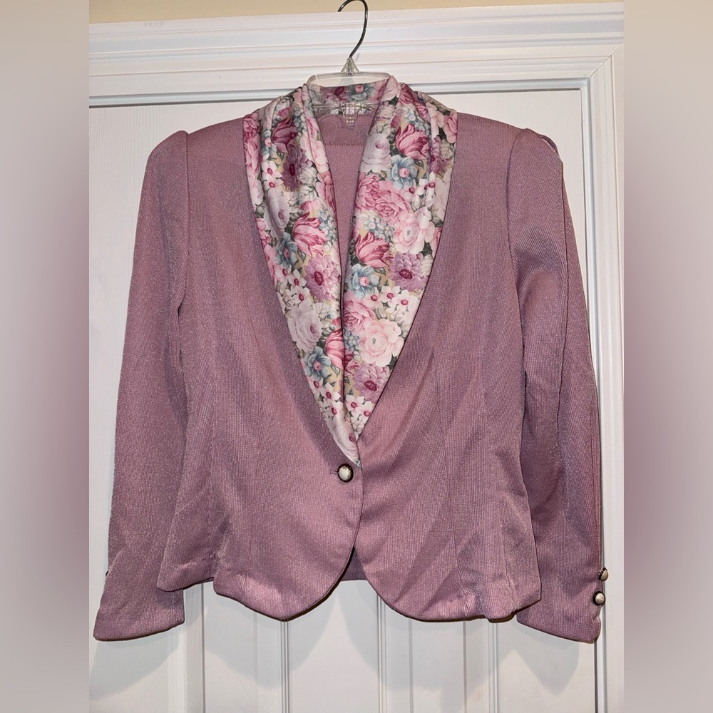 Vintage 80s Dusty Rose Blazer Floral Shawl Collar made in USA
